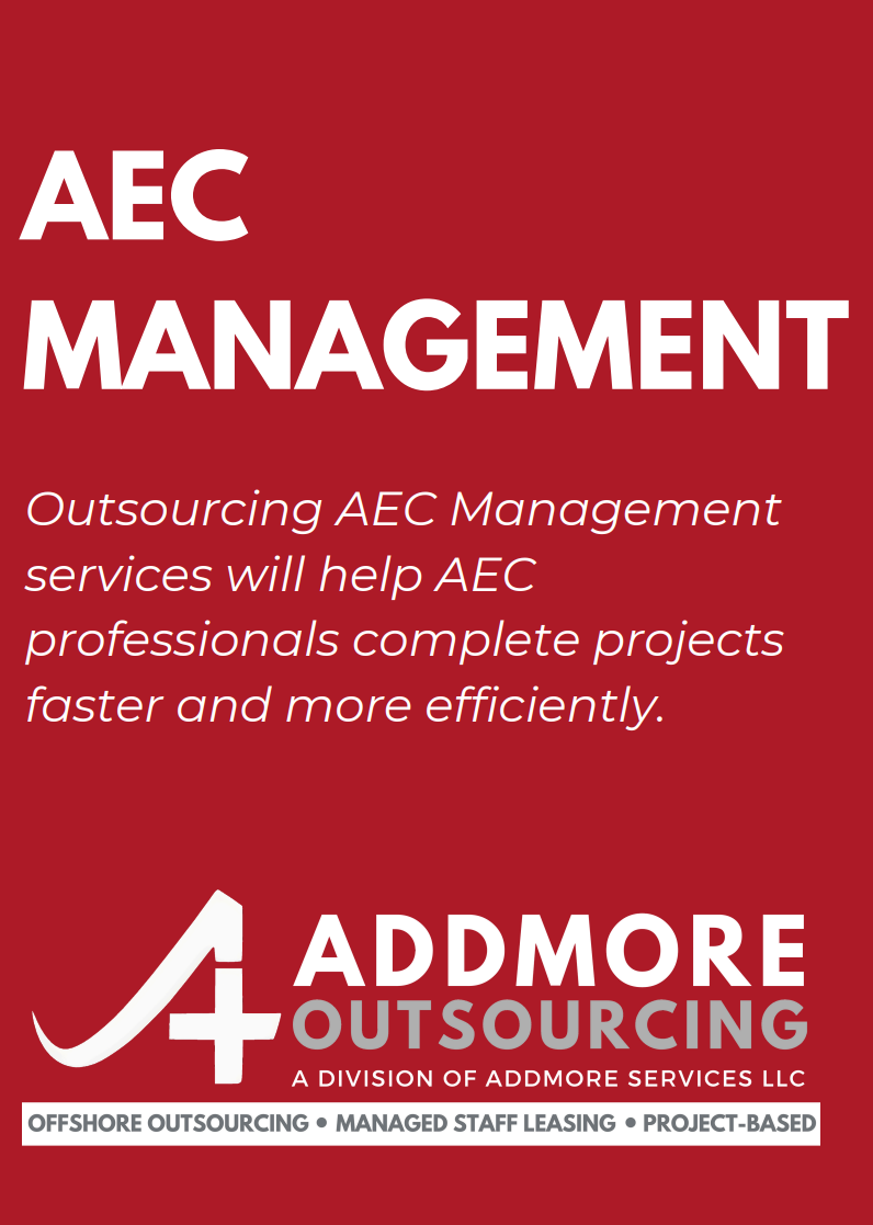 Advertisement for Addmore Outsourcing services, red background, with text 