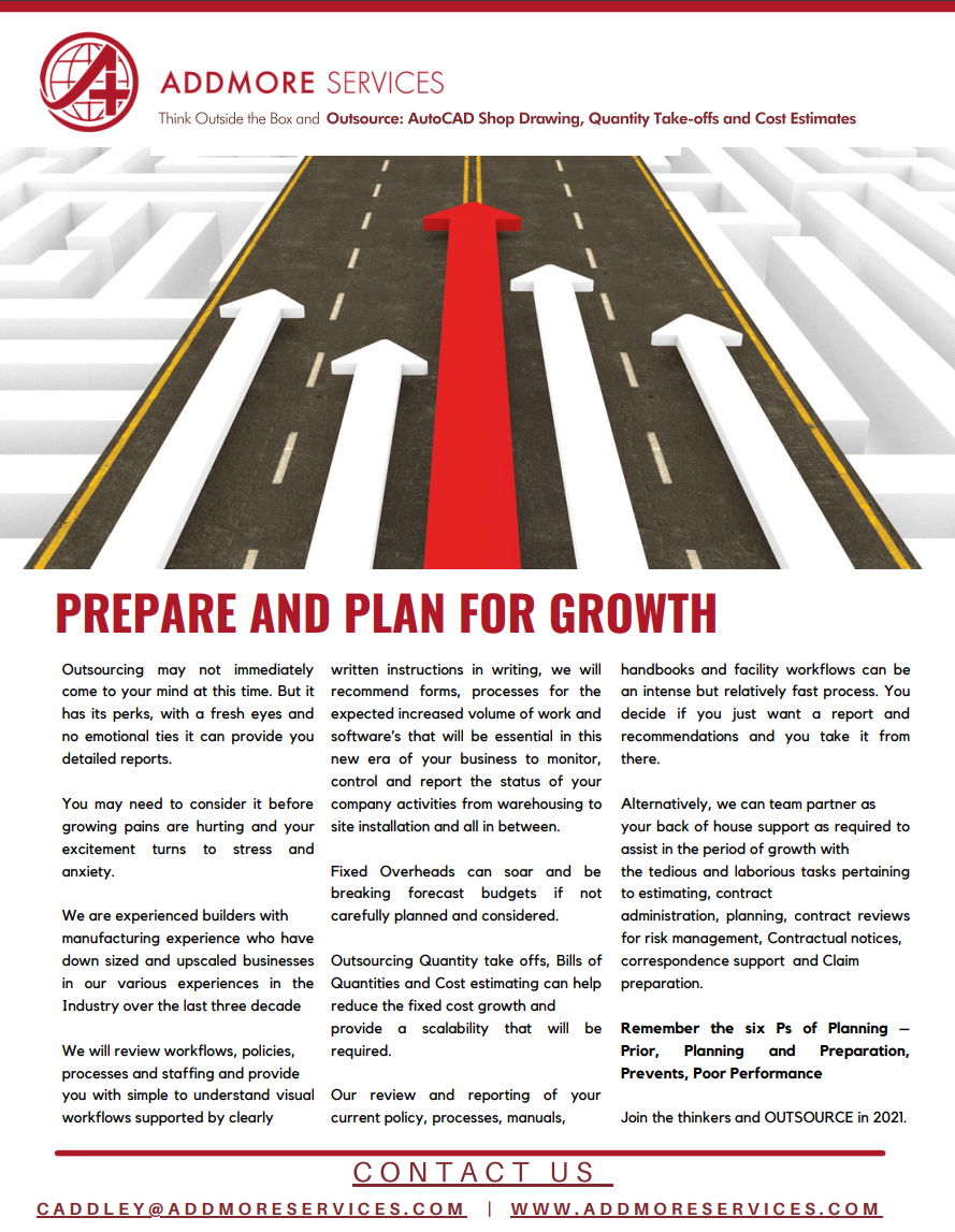 A red arrow leads out of a maze, with white arrows on either side, text: Prepare and Plan for Growth.