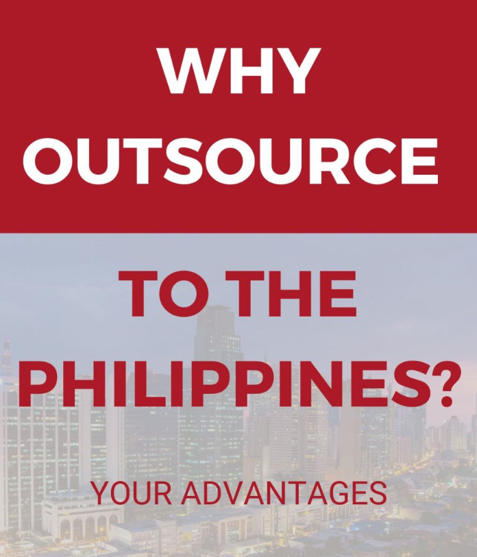 Red and white text on a cityscape: 