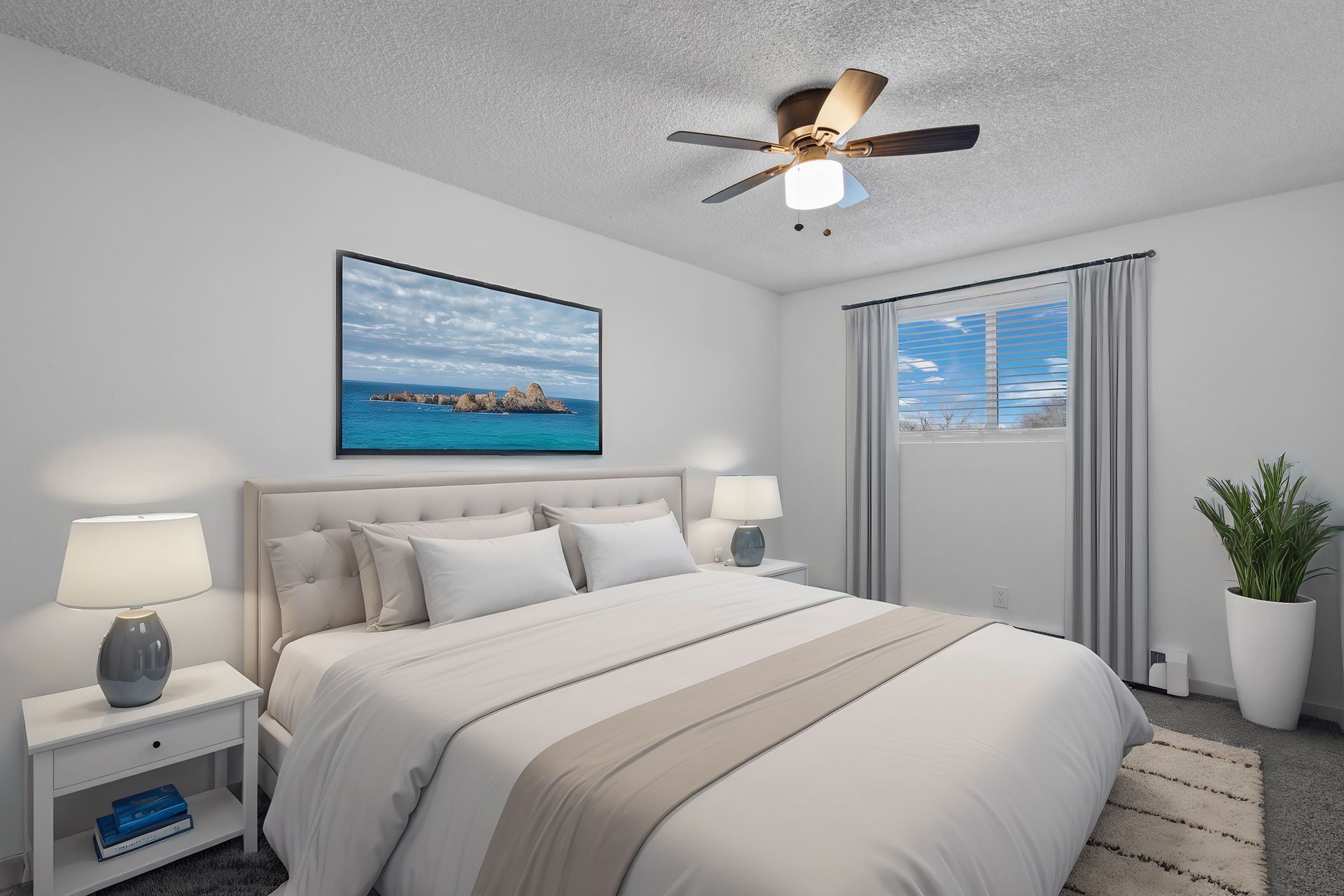Photo of  a bedroom with a ceiling fan