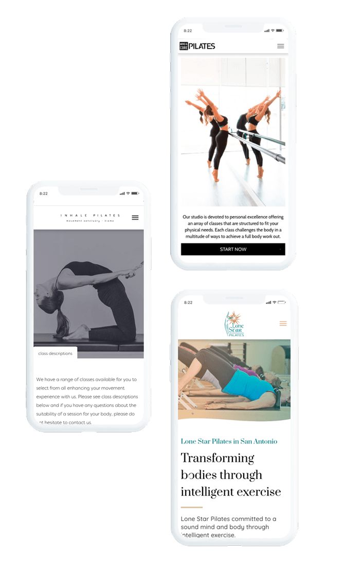 mobile phones showing pilates websites