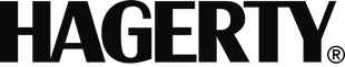 A black and white logo for hagerty on a white background