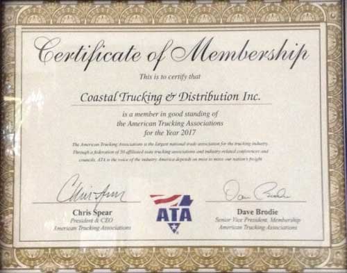 Certificate of Membership  - Trucking in Gardena, CA
