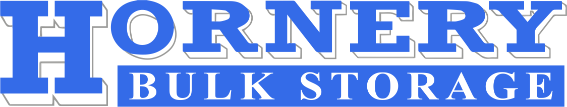 a blue and white logo for hornery bulk storage