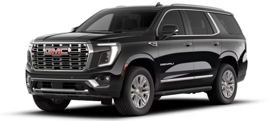 A black gmc yukon is shown on a white background.