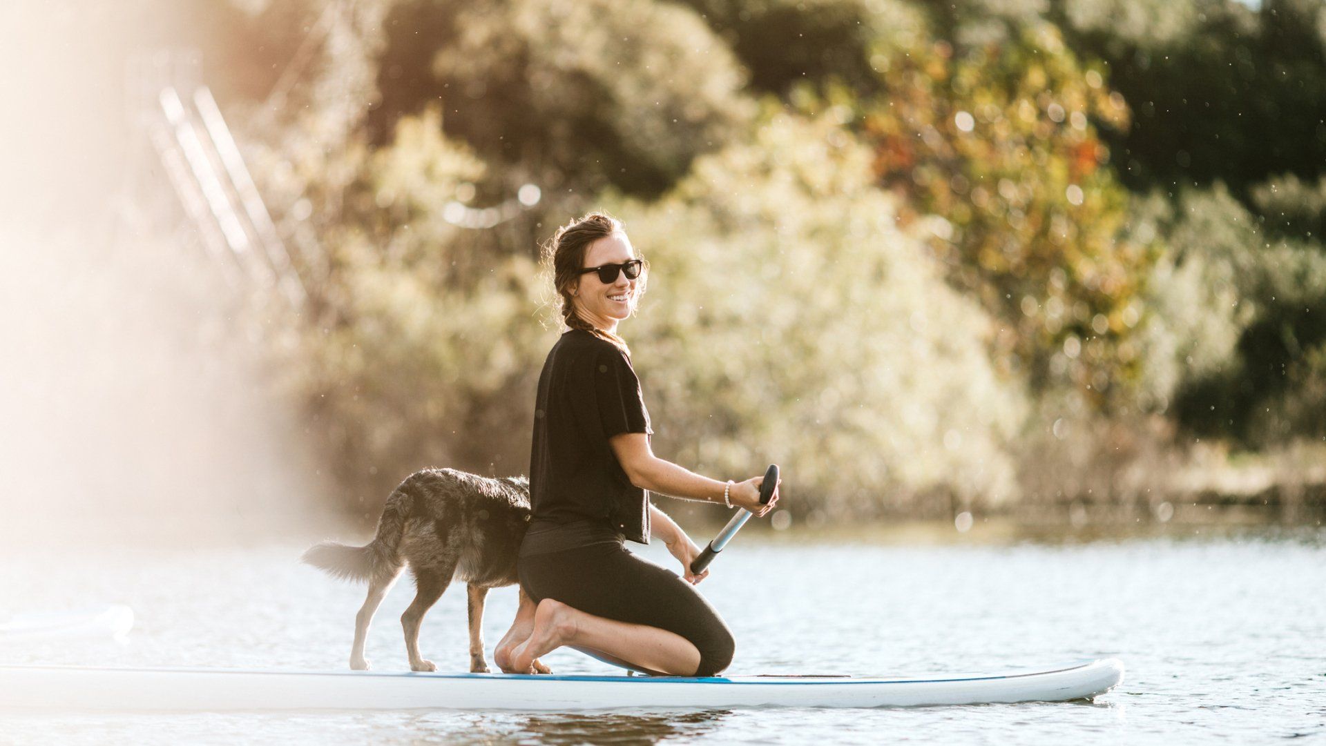 Woman exploring with her dog
