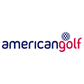 A logo for american golf with a golf ball in the middle.