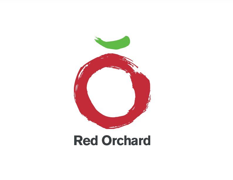 A logo for red orchard with a red circle and a green circle