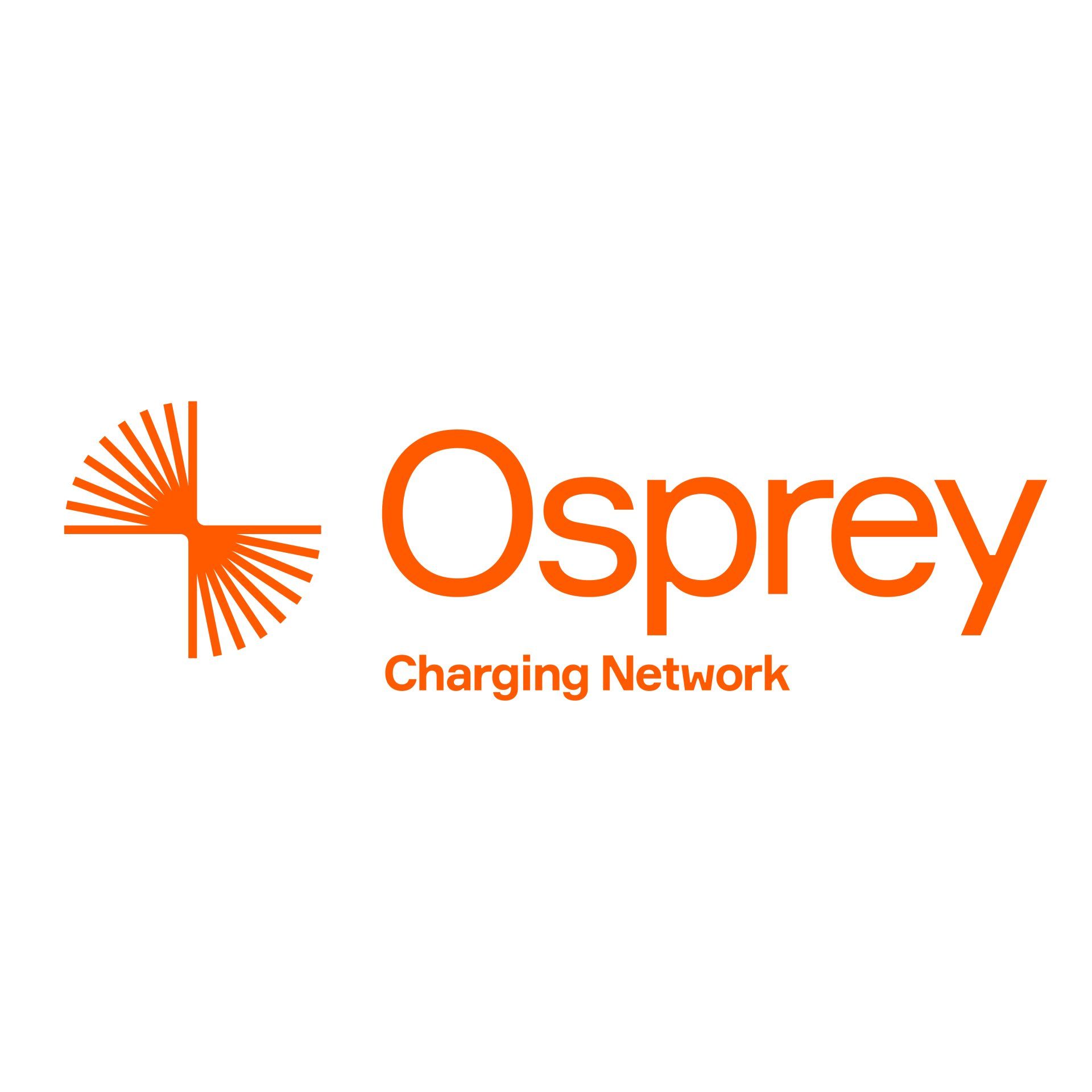 The osprey charging network logo is orange on a white background