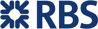 A blue logo for rbs with a white background