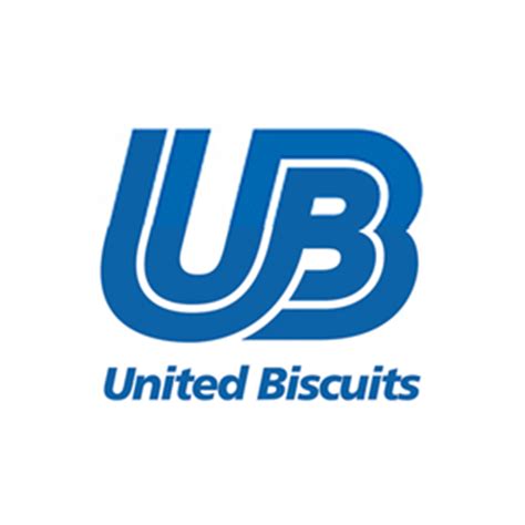 A blue and white logo for united biscuits