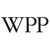 A black and white logo for wpp on a white background.