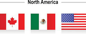 The flags of canada , mexico , and the united states of america are shown on a white background.