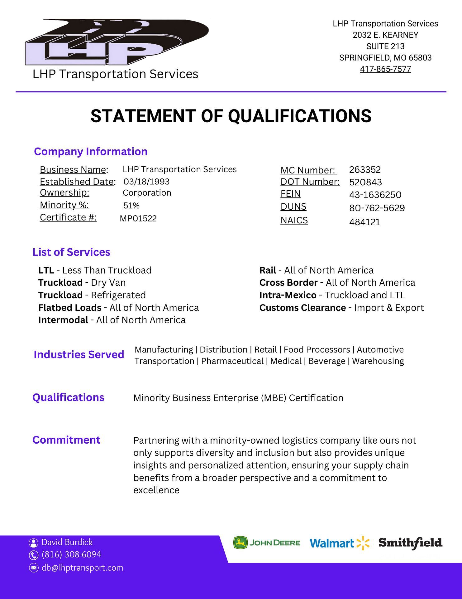 It is a statement of qualifications for a company.