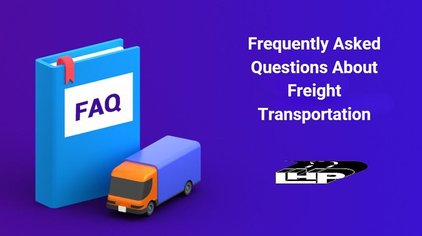 A blue book with the words `` frequently asked questions about freight transportation '' next to a truck.