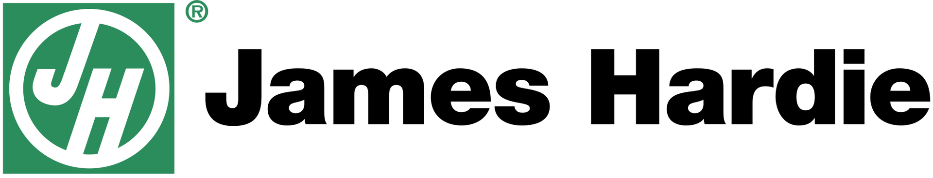 The logo for james hardie is green and black
