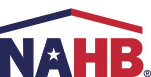 The nahb logo is a red , white and blue house with a star on the roof.