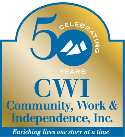 The logo for cwi community work and independence inc.