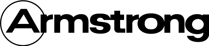 A black and white logo for armstrong on a white background.
