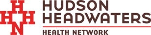 A red and white logo for hudson headwaters health network