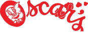 The logo for oscar 's is a red circle with a smiley face in the middle.