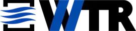 Logo for East Water Resources, featuring blue wavy lines, and black and blue text.