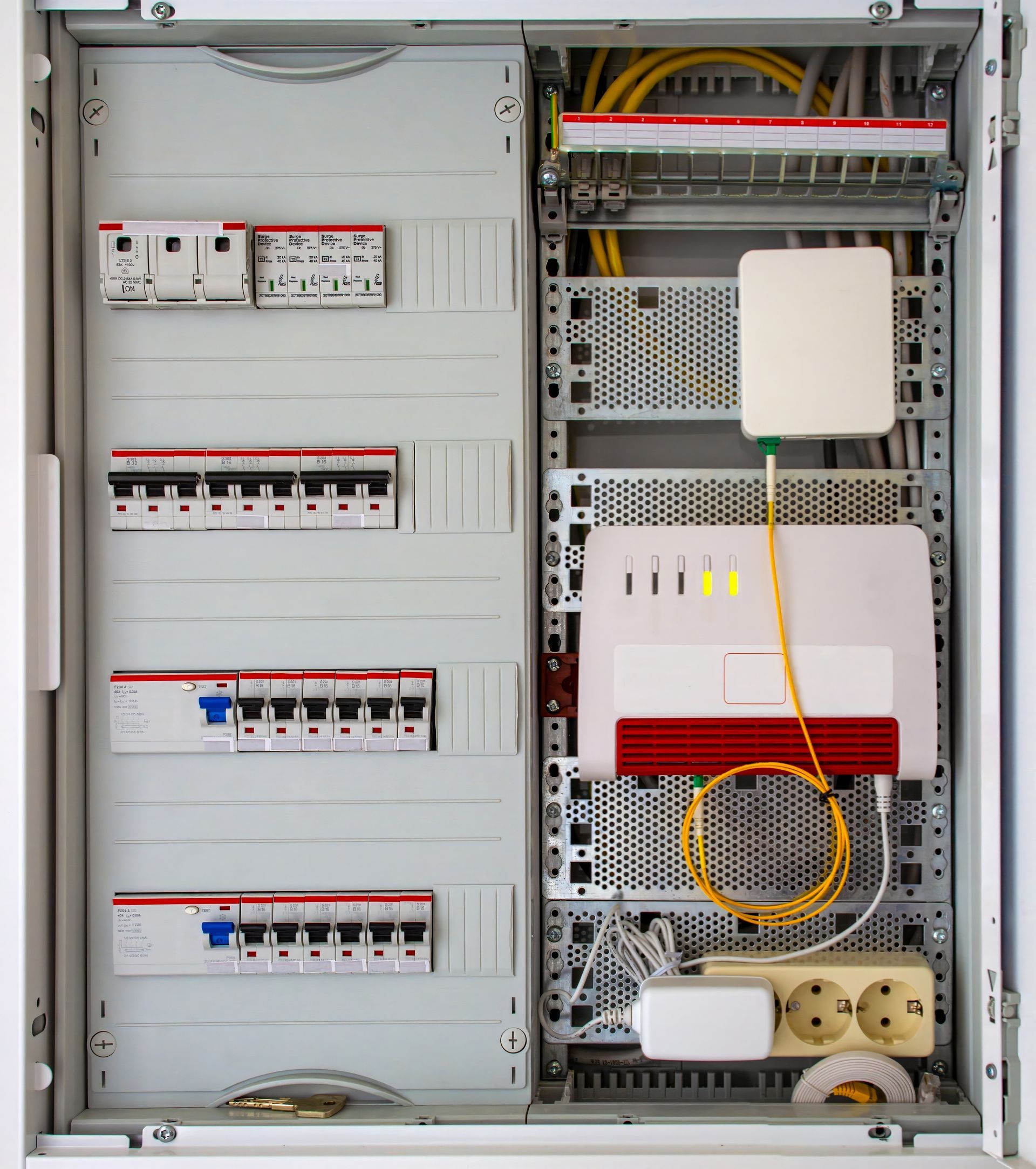 A residential water heater, humidifier, and furnace. Gray and silver appliances in a utility room.