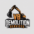 Logo for VB Demolition Services featuring a yellow excavator over a black and white banner.