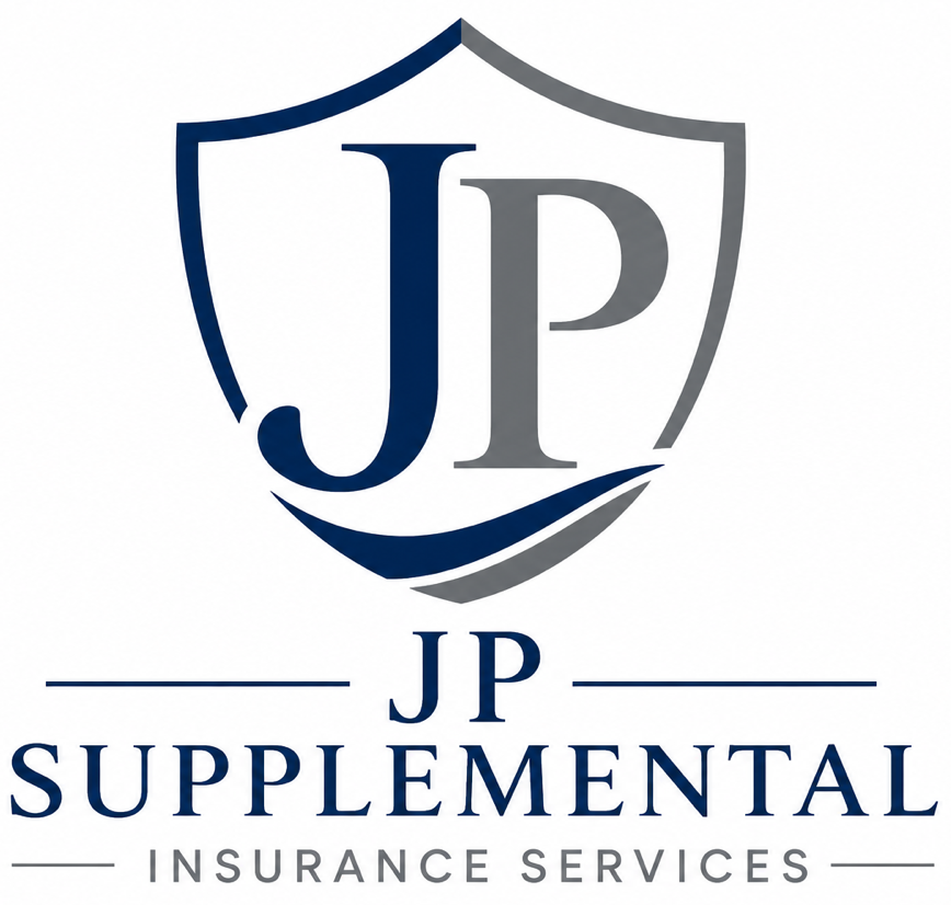 JP Supplemental Insurance Services logo with blue and gray shield and initials “JP” above company name.