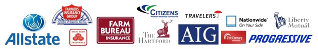 A blurred image of various insurance companies including allstate and aig