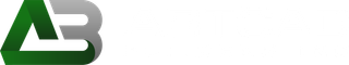 A logo featuring a stylized, green and grey interconnected design resembling the letters A and B.