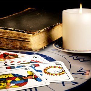 Tarot cards and a book