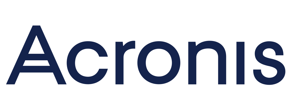 The acronis logo is blue and white on a white background.
