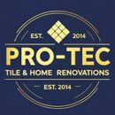 Gold and blue logo for Pro-Tec Tile & Home Renovations, established 2014.