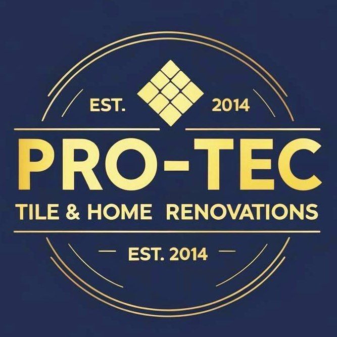 Gold and blue logo for Pro-Tec Tile & Home Renovations, established 2014.