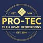 Gold and blue logo for Pro-Tec Tile & Home Renovations, established 2014.