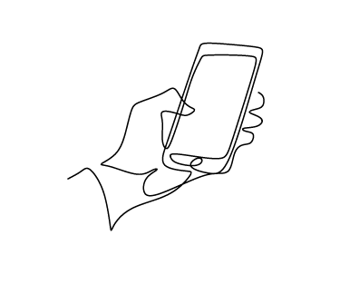 Simple line drawing of a hand holding a smartphone