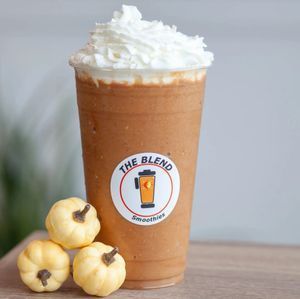 2% Milk, Sweet cream, Bananas, Pumpkin Puree, Vanilla Frozen Yogurt, Coffee and Agave, topped with Whip Cream