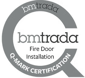 Bmtrada fire door installation Q-mark certification logo.