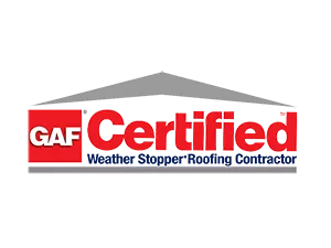 GAF Certified Weather Stopper Roofing Contractor logo; red, white, and gray.