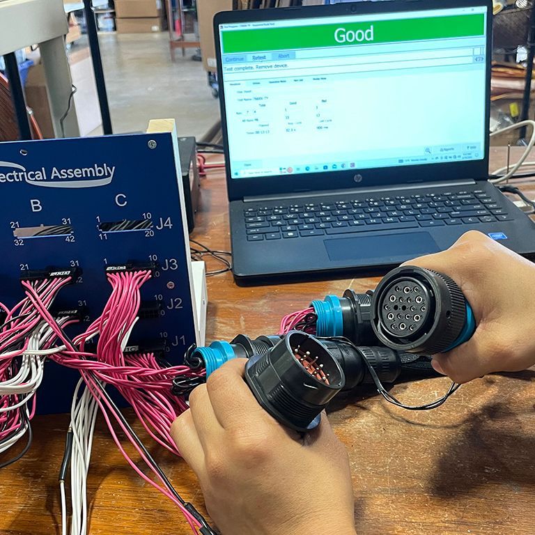 End of line testing - Continuity testing on 100% of point-to-point harnesses.