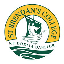 A logo for st brendan 's college with a boat in the middle