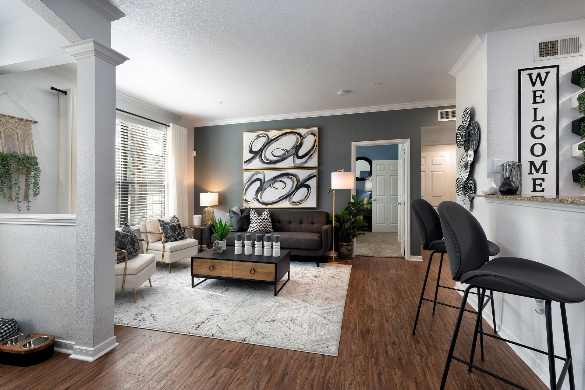 Living room at Stone Creek at The Woodlands in The Woodlands, TX.