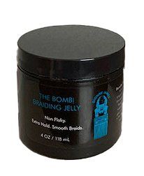 A black jar of the bombi braiding jelly on a white background.
