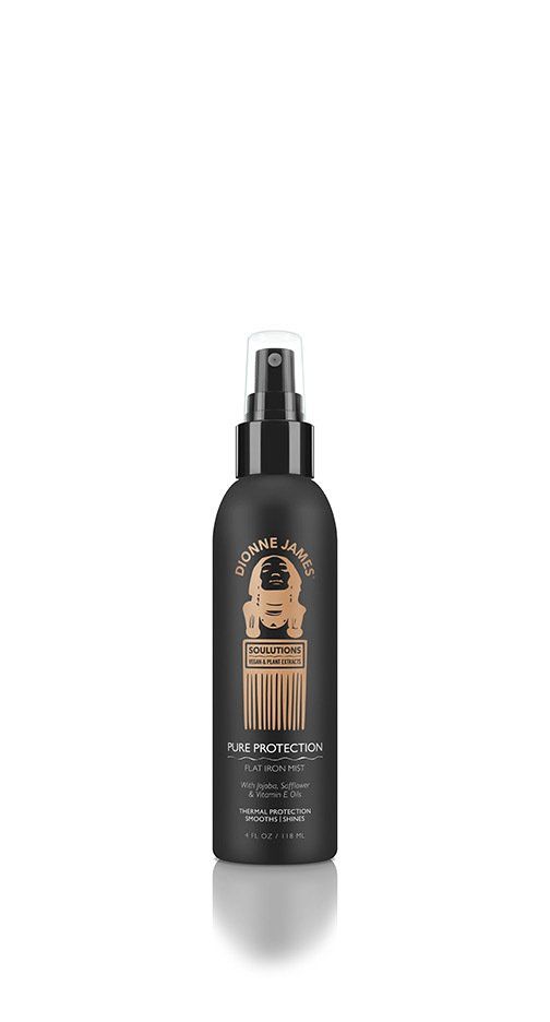 A black spray bottle with a gold logo on it on a white background.