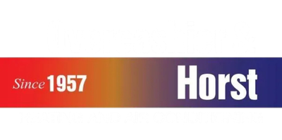 Hexagon logo with mountains, trees, and campfire in orange and blue. Company name is white.