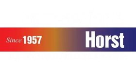 Hexagon logo with mountains, trees, and campfire in orange and blue.