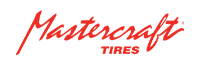 the logo for mastercraft tires is red on a white background .