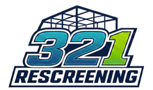 321 Rescreening logo with blue, green, and white text over a stylized building outline