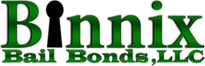 Logo for Binnix Bail Bonds, LLC; green text with a keyhole in the middle of the word, over the words 